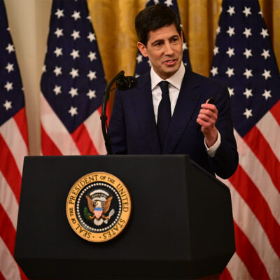 Kevin Warsh, incoming chairman of the United States Federal Reserve, speaks during a swearing-in ceremony in the East Room of the White House in Washington, DC, United States, on May 22, 2026. Warsh, who has promised significant changes at the US central bank, assumes his role during a tense period for the economy and the institution. (Photo by Kyle Mazza/NurPhoto via AP)
