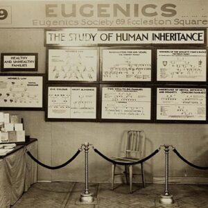 Picture depicts a Eugenics Society exhibit in 1930.