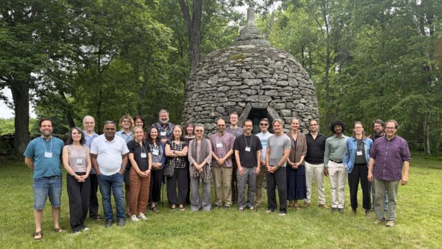 Attenders of the Buddhist Ethics Symposium in front of the Barre Center's stupa.