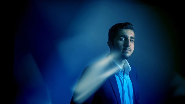 Keyon Rostamnezhad poses for a portrait at Northeastern University