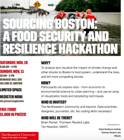 Sourcing Boston Hackathon event flyer