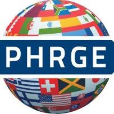 PHRGE logo with world globe and flags