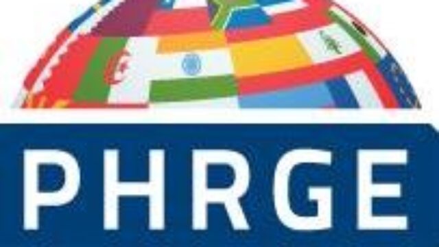 PHRGE logo with world globe and flags