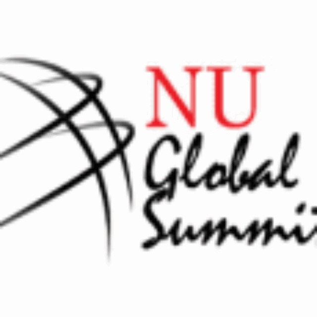 global summit logo. Red and black text on a white text next to minimalist lines suggesting the shape of a globe.