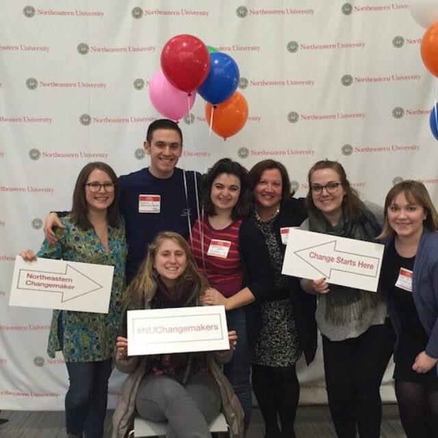 Rebecca Riccio, director of the Social Impact Lab, with students at Northeastern Changemaker Day on Feb. 29, 2016.