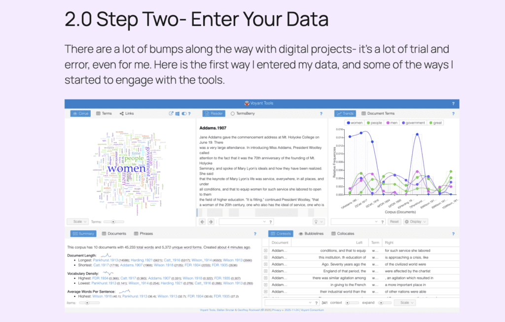 A screenshot from the Using Voyant with Gendered Text tutorial. 