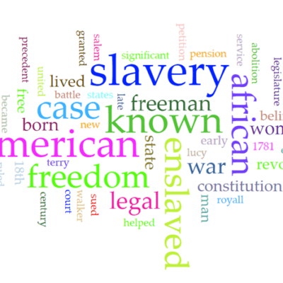A wordcloud describing the most search words with slavery and American largest