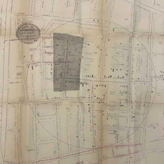 Map of Soho, London by John Snow in 1854 that tracks cholera cases per household in the area