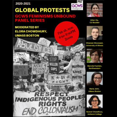 Global Protests: GCWS Feminisms Unbound Panel Series Informational Poster