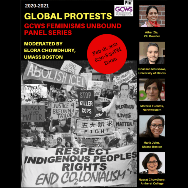 Global Protests: GCWS Feminisms Unbound Panel Series Informational Poster