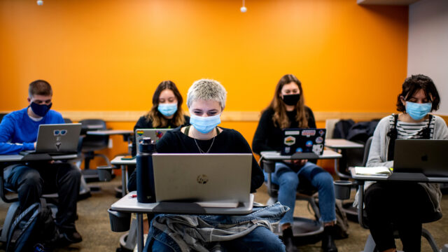Students attend professor Caroline Fuchs’ German class in Richards Hall on Thursday Oct. 28, 2021.