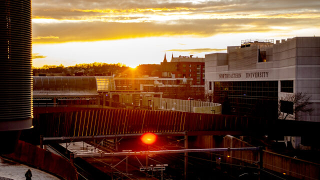 Northeastern campus at sunset