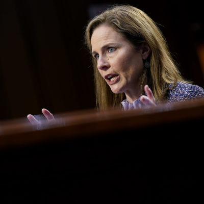 Supreme Court nominee Amy Coney Barrett speaks during a confirmation hearing before the Senate Judiciary Committee, Wednesday, Oct. 14, 2020, on Capitol Hill in Washington.