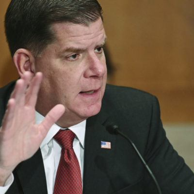 Boston Mayor Marty Walsh speaks during a Senate Health, Education, Labor and Pensions Committee hearing on his nomination to be labor secretary on Capitol Hill, Thursday, Feb. 4, 2021.