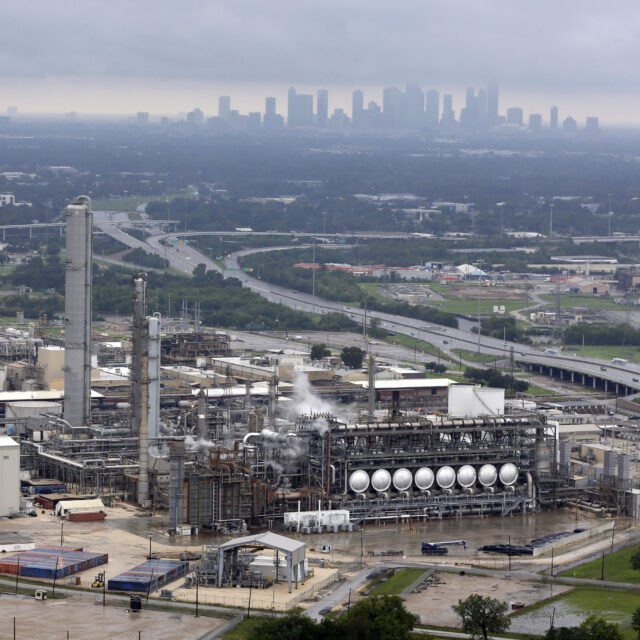 This aerial photo shows the Flint Hills Resources oil refinery near downtown Houston on Tuesday, Aug. 29, 2017.