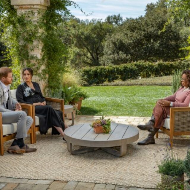 Oprah Winfrey interviews Prince Harry and Meghan Markle on A CBS Primetime Special premiering on CBS on March 7, 2021.