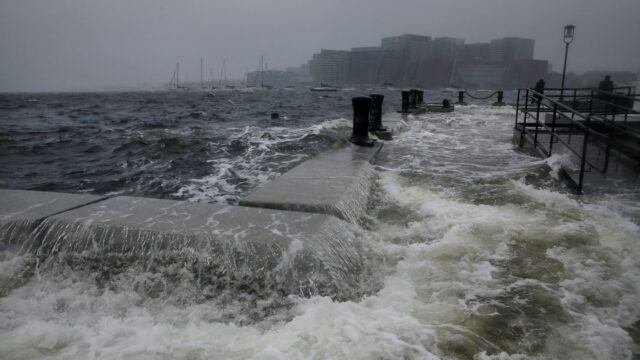 Water from Boston Harbor flooded Long Wharf during high tide in Boston on Oct. 27, 2018, during a Nor'easter.Craig F. Walker/Globe Staff