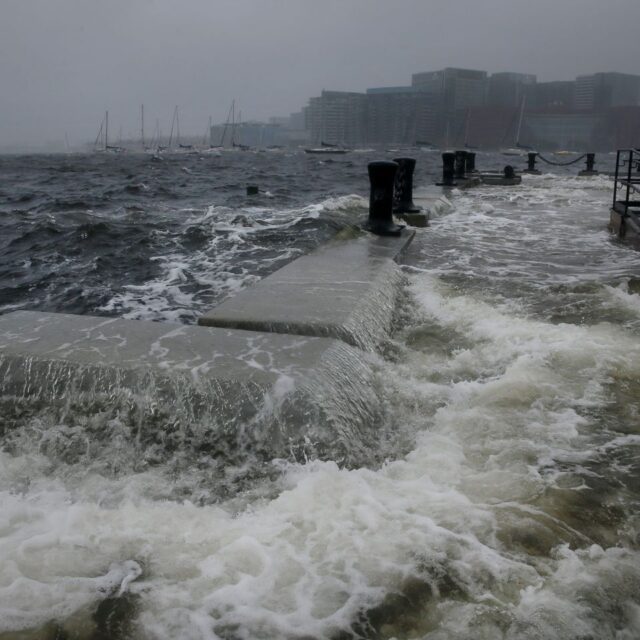 Water from Boston Harbor flooded Long Wharf during high tide in Boston on Oct. 27, 2018, during a Nor'easter.Craig F. Walker/Globe Staff