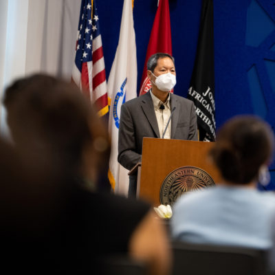 Russell Jeung, San Francisco State University; Founder, Stop AAPI Hate, speaks during the Asian America and the World Lecture held in The Cabral Center: John D. O'Bryant African-American Institute at Northeastern University on Sept. 27, 2021.