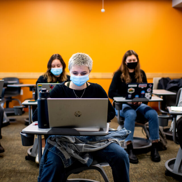 Students attend professor Caroline Fuchs’ German class in Richards Hall on Thursday Oct. 28, 2021.