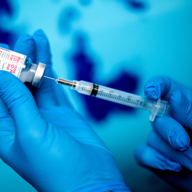 The first round of Moderna COVID-19 vaccinations are administered to frontline employees at Northeastern’s Cabot Testing Center on Jan. 06, 2021.