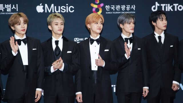 South Korean K-Pop boys group NCT U, attend a photo call for the '2021 Mnet Asian Music Awards' at CJ ENN Studio in Paju, South Korea on December 11, 2021.