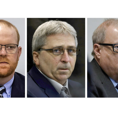 This photo combo shows, from left, Travis McMichael, William 