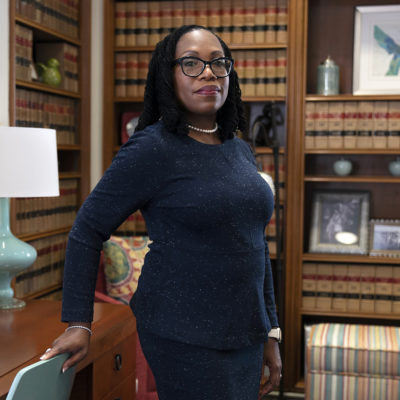 Judge Ketanji Brown Jackson, a U.S. Circuit Judge on the U.S. Court of Appeals for the District of Columbia Circuit, poses for a portrait, Friday, Feb., 18, 2022, in her office at the court in Washington.