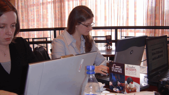 Kristin Driscoll and colleague at conference