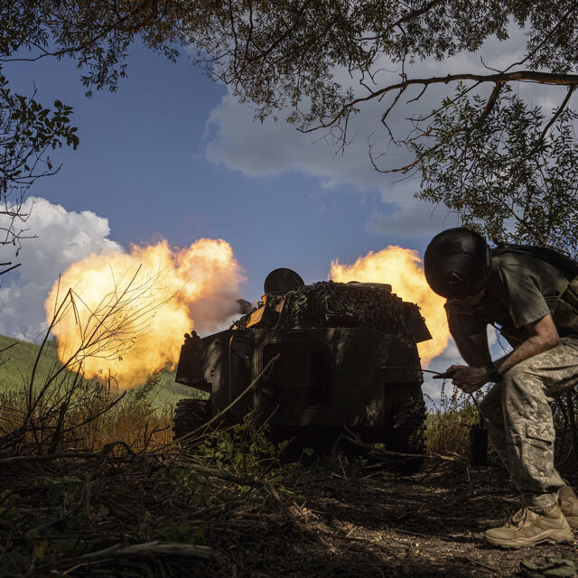 Ukrainian self-propelled artillery shoots towards Russian forces at a frontline in Kharkiv region, Ukraine, Wednesday, July 27, 2022.
