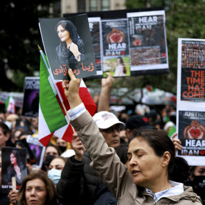 People protest in Washington, D.C. on October 1, 2022 in memory of Mahsa Amini, who died in Tehran, Iran under suspicious circumstances in law enforcement custody.