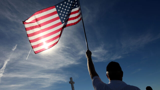 Supporters pray during a rally to keep the Mt Soledad Cross on Saturday, January 15 ,2011 in San Diego, California. The 9th Circuit Court of Appeals ruled the 43 foot cross overlooking San Diego, unconstitutional. Plans to have it removed are put on hold until it can pass 