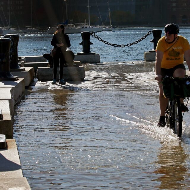 Boston’s Long Wharf as a king tide flooded parts of Boston’s waterfront, as well as other coastal areas of Massachusetts.