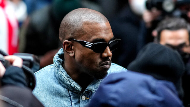 PARIS, FRANCE - JANUARY 23: Ye is seen, outside Kenzo, during Paris Fashion Week - Menswear F/W 2022-2023, on January 23, 2022 in Paris, France.