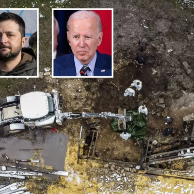 In thus combination image. Aerial view taken on November 17, 2022 shows the site where a missile strike killed two men in the eastern Poland village of Przewodow, near the border with war-ravaged Ukraine on November 15, 2022, Joe Biden and Ukrainian President Volodymyr Zelensky makes a surprise visit to Kherson on November 14, 2022