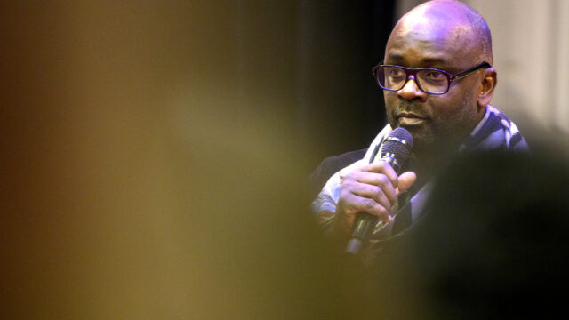 A Conversation with Lilian Thuram. Lilian Thuram speaks during “A Conversation with Lilian Thuram” held at the Fenway Center.