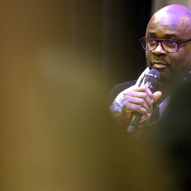 A Conversation with Lilian Thuram. Lilian Thuram speaks during “A Conversation with Lilian Thuram” held at the Fenway Center.