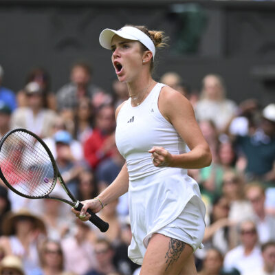 Elina Svitolina (UKR) plays her quarter final round match at the 2023 Wimbledon Championships at the AELTC in London, UK on July 11, 2023.