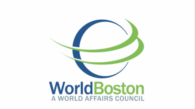 WorldBoston logo: blue semicircle with green swooshes surrounding it.