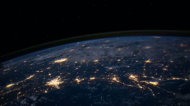 Space view of Earth at night.