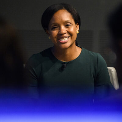 A fireside chat with Lauren E. Jones, Secretary of Labor and Workforce Development, Commonwealth of Massachusetts, is held in the Interdisciplinary Science and Engineering Complex auditorium during the NSF Future of Work at the Human-Technology Frontier Principal Investigators Meeting hosted by Northeastern University on Thursday Aug. 31, 2023.