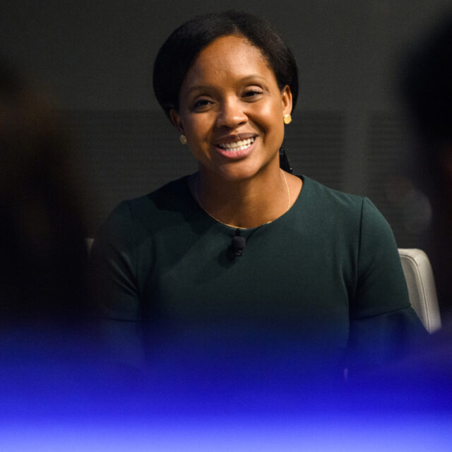 A fireside chat with Lauren E. Jones, Secretary of Labor and Workforce Development, Commonwealth of Massachusetts, is held in the Interdisciplinary Science and Engineering Complex auditorium during the NSF Future of Work at the Human-Technology Frontier Principal Investigators Meeting hosted by Northeastern University on Thursday Aug. 31, 2023.