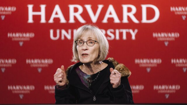Harvard economist Claudia Goldin at a press conference Monday after she won the Nobel.