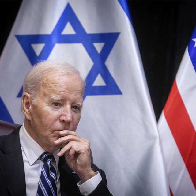 U.S. President Joe Biden pauses during a meeting with Israeli Prime Minister Benjamin Netanyahu to discuss the war between Israel and Hamas, in Tel Aviv, Israel.