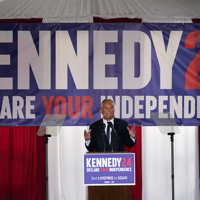 Presidential candidate Robert F. Kennedy, Jr. speaks during a campaign event at Independence Mall, Monday, Oct. 9, 2023.