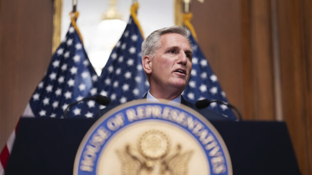 Former House Speaker Kevin McCarthy (R-CA) speaks to reporters after being outed from his position as House Speaker earlier in the day at the US Capitol in Washington, D.C., on Tuesday, October 03, 2023.
