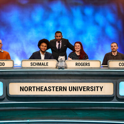 Northeastern university contestants on University Challenge smiling for the camera.