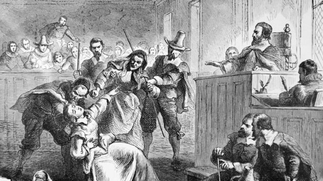 An artistic depiction of Edmund Cheeseman's Wife before Governor Berkeley during a trial.