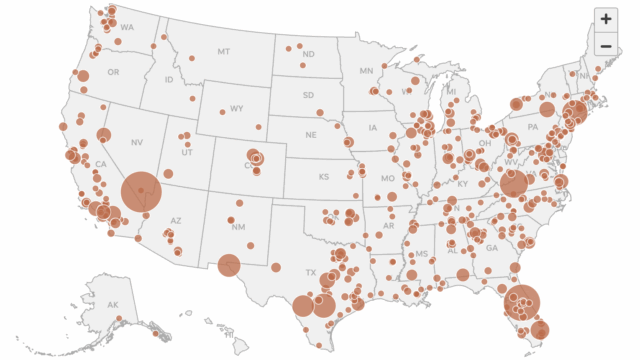 Map of the US showing where recent mass killings have taken place.