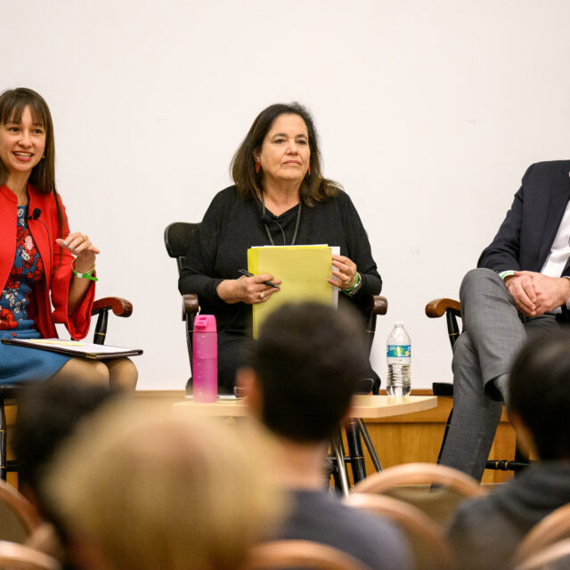 Professors Cross (left), Lefkovitz (middle, and Rabinovitch (right) leading the panel.